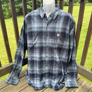 Carhartt shirt button up cotton flannel relaxed fit plaid grunge blue 2xl reg